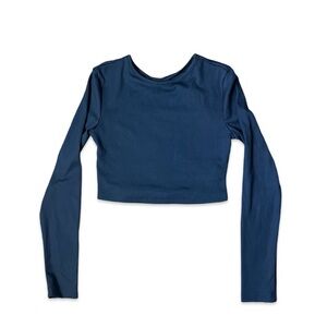 Shein Blue Long Sleeve Ribbed Cut Out Twist Back Ribbed Crop Top